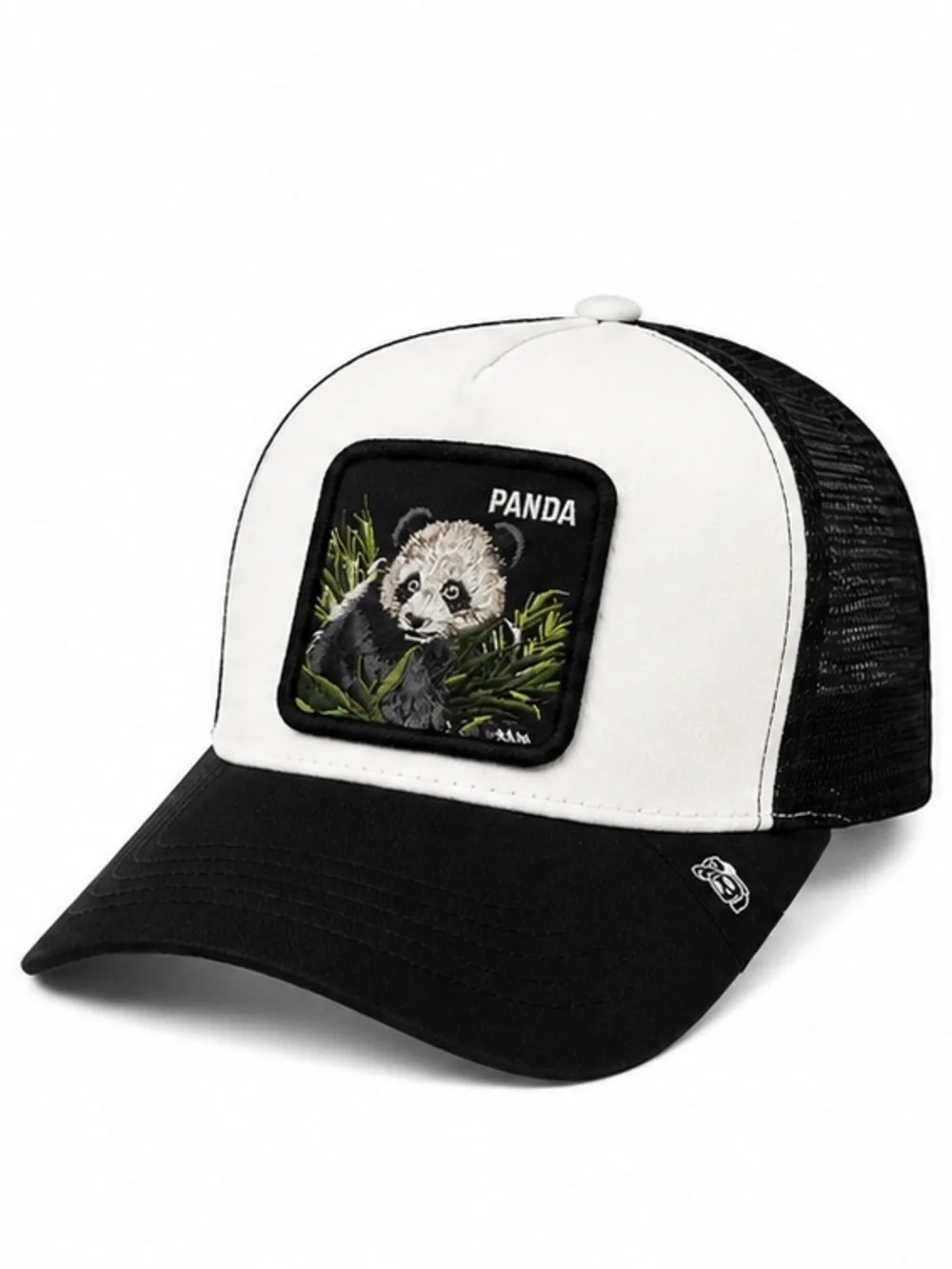 Panda Embroidered Trucker Snapback Hat – Black & White Mesh Cap